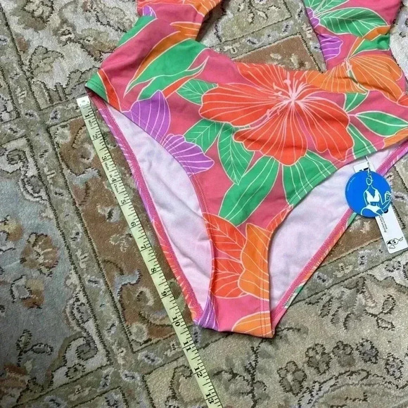 Cupche Swimsuit One Piece Tummy Cutout Tropical Print Cheeky Sz M - Picture 5 of 13